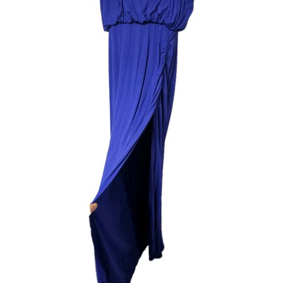 Guess Y2K Blousen Dress Large Maxi High Slit Stretch Jersey Sundress Ruched - Picture 2 of 13